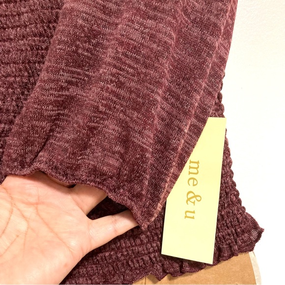 Hacci Smocked Square Neck Crop Top Blouse Wine Burgundy XL 2X 3X - Picture 8 of 15